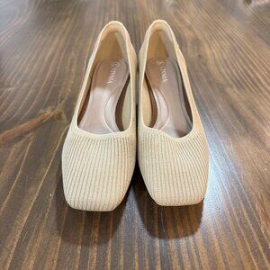 👠 VIVAIA MELODY Shoes Sz 38.5 / 8 Beige Square Toe Block Heel Chic Comfort